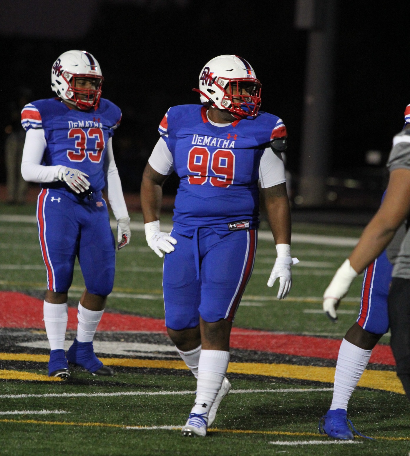 DeMatha's defense, led by Senior Melteon Davis (#99), continues to shut down their opponents.  (PHOTO BY: Ed King)