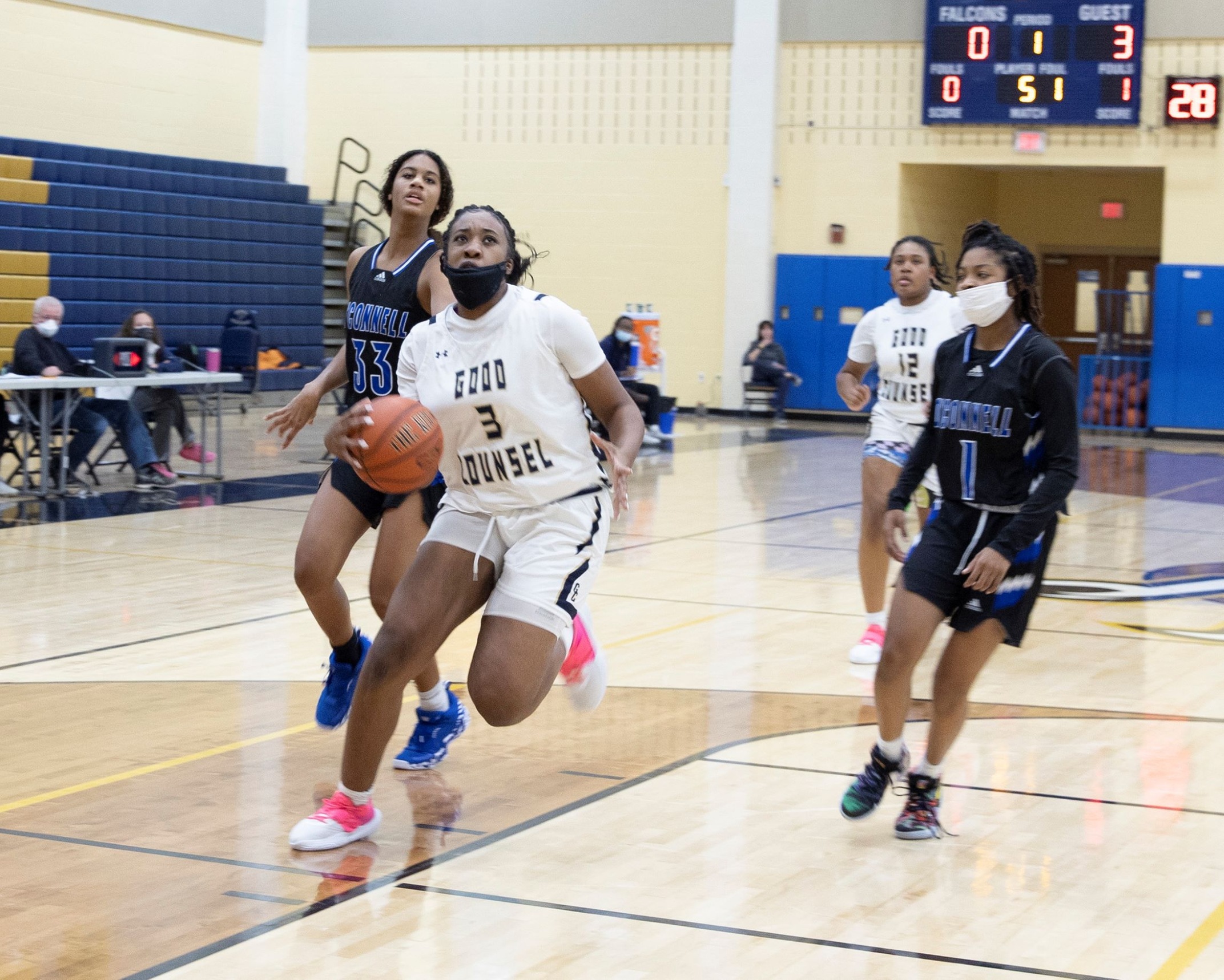 Good Counsel Seniors Kadidia Toure (pictured) and Angela Harris have led the way for the Falcons rise in the WCAC.  (Photo By: Paul Kennedy)